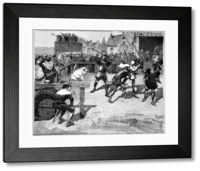 Framed Print : Four blind men placed in a ring to fight a large pig, c14th-15th century (1882-1884). Artist: Spex Framed Print : Four blind men placed in a ring to fight a large pig, c14th-15th century (1882-1884). Artist: Spex