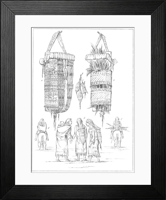 Framed Print : A Sioux Cradle and Modes of Carrying Their Children, 1841. Artist: Myers and Co Framed Print : A Sioux Cradle and Modes of Carrying Their Children, 1841. Artist: Myers and Co