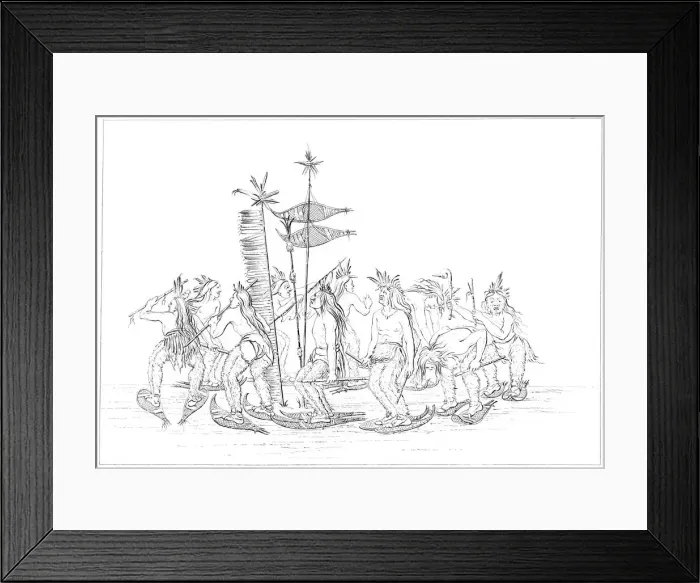 Framed Print : Chippewa snowshoe dance, 1841. Artist: Myers and Co Framed Print : Chippewa snowshoe dance, 1841. Artist: Myers and Co
