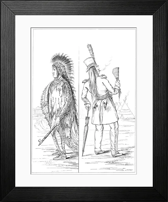 Framed Print : Wi-Jun-Jon in native costume and in regimental uniform, 1841. Artist: Myers and Co Framed Print : Wi-Jun-Jon in native costume and in regimental uniform, 1841. Artist: Myers and Co