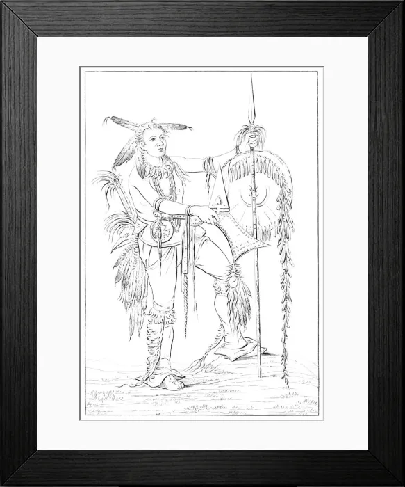Framed Print : Sac or Fox brave, Rock Island, Upper Mississippi, 1841. Artist: Myers and Co Framed Print : Sac or Fox brave, Rock Island, Upper Mississippi, 1841. Artist: Myers and Co