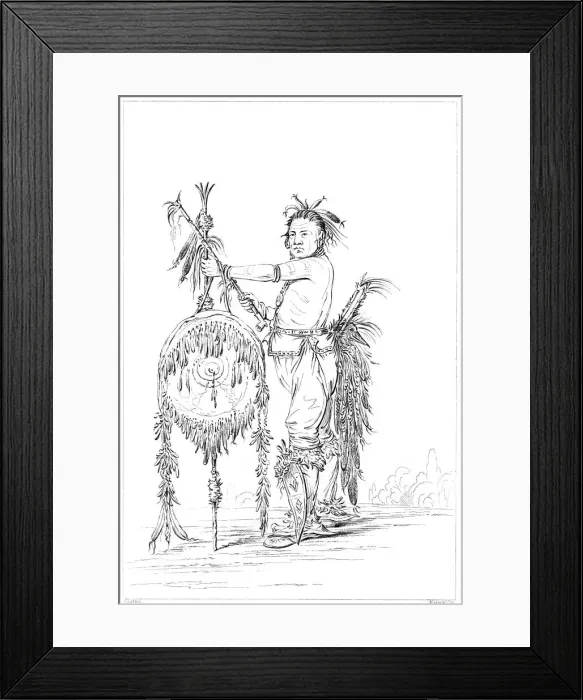 Framed Print : Sac or Fox brave, Rock Island, Upper Mississippi, 1841. Artist: Myers and Co Framed Print : Sac or Fox brave, Rock Island, Upper Mississippi, 1841. Artist: Myers and Co