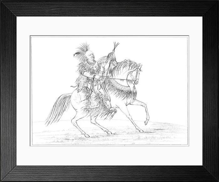 Framed Print : Keokuk on horseback, Rock Island, Upper Mississippi, 1841. Artist: Myers and Co Framed Print : Keokuk on horseback, Rock Island, Upper Mississippi, 1841. Artist: Myers and Co