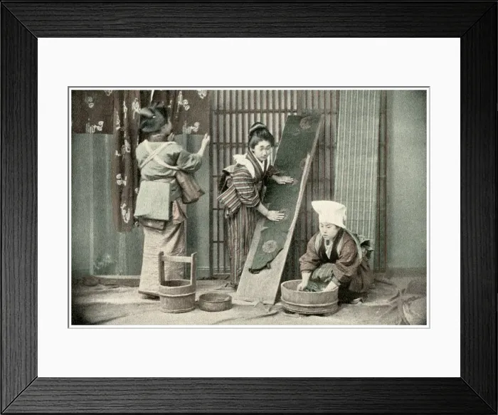 Framed Print : Washing kimonos, Japan, 1904 Framed Print : Washing kimonos, Japan, 1904