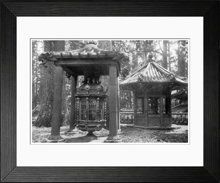 Framed Print : Bronze lantern from Korea and candelabrum from Holland, Japan, 1904 Framed Print : Bronze lantern from Korea and candelabrum from Holland, Japan, 1904