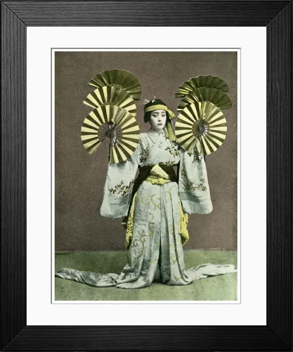 Framed Print : Girl performing a fan dance, Japan, 1904 Framed Print : Girl performing a fan dance, Japan, 1904