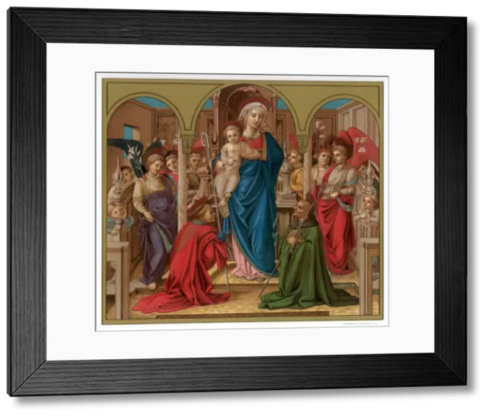 Framed Print : Madonna and Child with St Fredianus and St Augustine, 1437-1438 (1870). Artist: Franz Kellerhoven Framed Print : Madonna and Child with St Fredianus and St Augustine, 1437-1438 (1870). Artist: Franz Kellerhoven