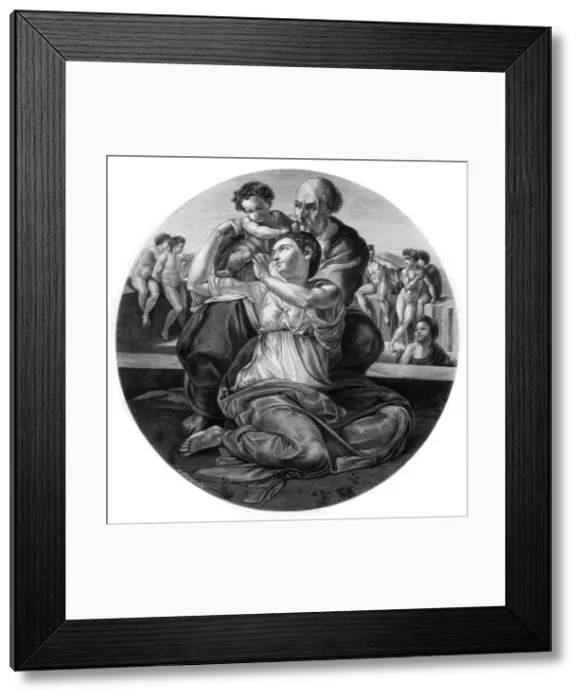 Framed Print : The Holy Family with the infant St John the Baptist (the Doni Tondo), c1506 (1870). Artist: L Dumont Framed Print : The Holy Family with the infant St John the Baptist (the Doni Tondo), c1506 (1870). Artist: L Dumont