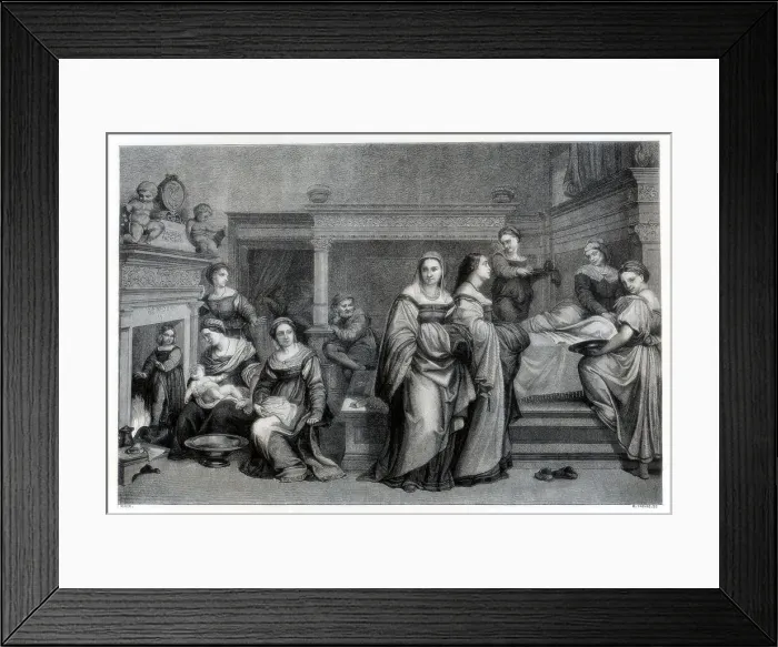 Framed Print : Birth of the Virgin, 1514 (1870). Artist: E Thomas Framed Print : Birth of the Virgin, 1514 (1870). Artist: E Thomas