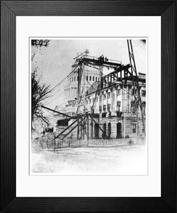 Framed Print : One of the wings of the Capitol near completion, Washington DC, USA, c1860 (1955) Framed Print : One of the wings of the Capitol near completion, Washington DC, USA, c1860 (1955)