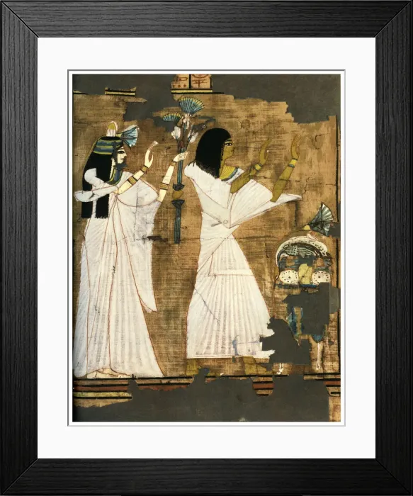 Framed Print : Rames and his wife in adoration before a table heaped with offerings, c1400 BC (1958) Framed Print : Rames and his wife in adoration before a table heaped with offerings, c1400 BC (1958)