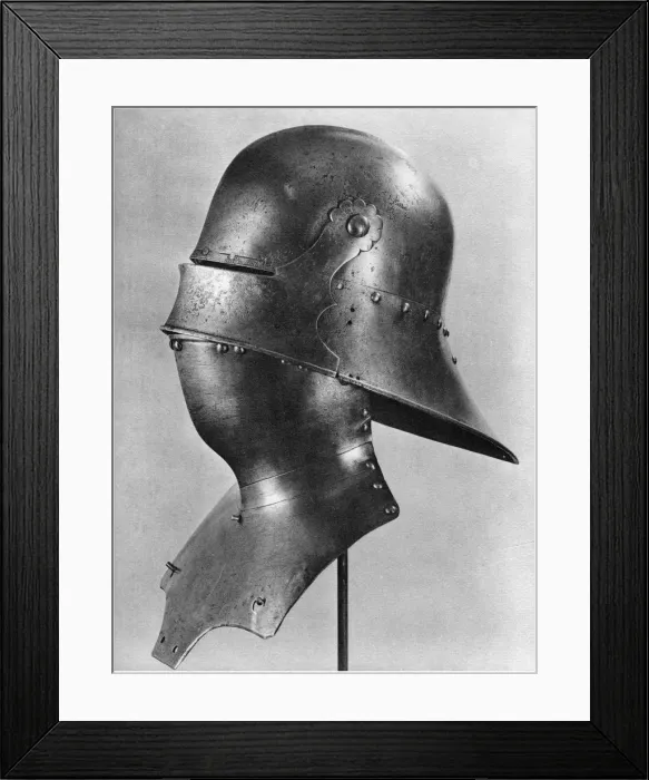Framed Print : Visored sallet and bevor, c1480 (1958) Framed Print : Visored sallet and bevor, c1480 (1958)