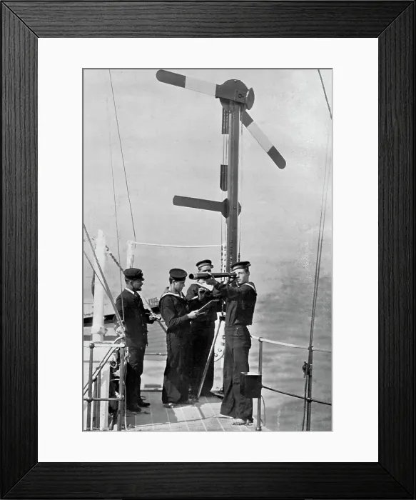 Framed Print : Signalling by semaphore on board HMS Camperdown, 1895. Artist: Gregory & Co Framed Print : Signalling by semaphore on board HMS Camperdown, 1895. Artist: Gregory & Co