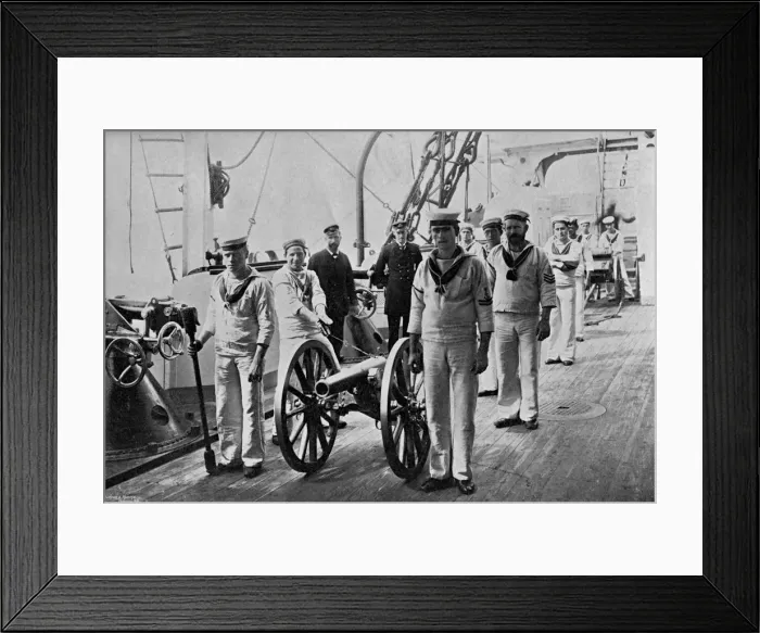 Framed Print : Drill with a light gun on board HMS Camperdown, 1895. Artist: Gregory & Co Framed Print : Drill with a light gun on board HMS Camperdown, 1895. Artist: Gregory & Co