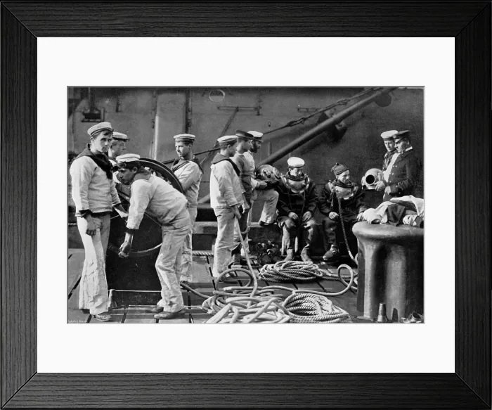 Framed Print : The diver on board ship, 1896. Artist: Gregory & Co
