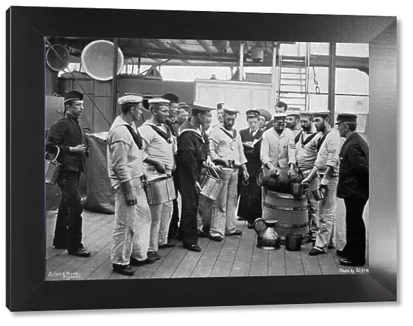 Issuing rum on board HMS Royal Sovereign, 1896. Artist: W Gregory