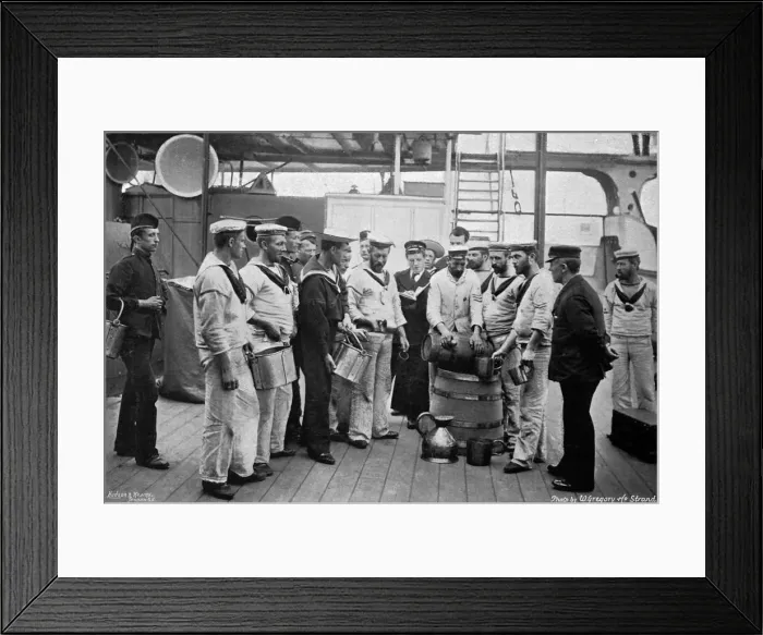 Framed Print : Issuing rum on board HMS Royal Sovereign, 1896. Artist: W Gregory Framed Print : Issuing rum on board HMS Royal Sovereign, 1896. Artist: W Gregory