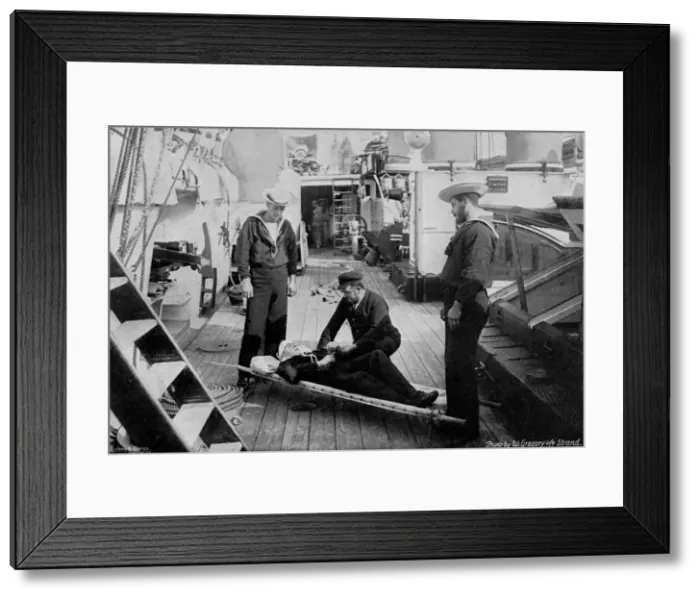 Framed Print : Ambulance drill on board the cruiser HMS Tartar, 1896. Artist: W Gregory Framed Print : Ambulance drill on board the cruiser HMS Tartar, 1896. Artist: W Gregory