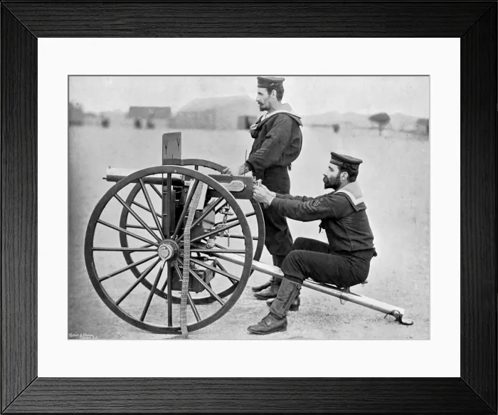 Framed Print : Royal Navy Maxim gun practice at Whale island, Portsmouth, Hampshire, 1896. Artist: Gregory & Co Framed Print : Royal Navy Maxim gun practice at Whale island, Portsmouth, Hampshire, 1896. Artist: Gregory & Co