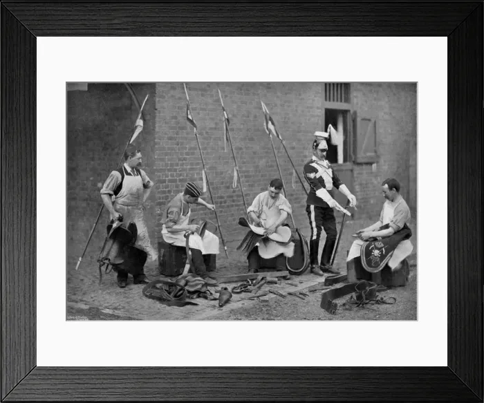 Framed Print : Saddlers of the 17th Lancers at work, 1896. Artist: Gregory & Co Framed Print : Saddlers of the 17th Lancers at work, 1896. Artist: Gregory & Co