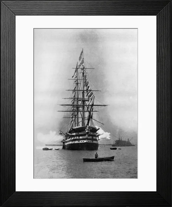 Framed Print : HMS Duke of Wellington firing a Royal Salute as flagship at Portsmouth, Hampshire, 1896. Artist: Symonds & Co Framed Print : HMS Duke of Wellington firing a Royal Salute as flagship at Portsmouth, Hampshire, 1896. Artist: Symonds & Co