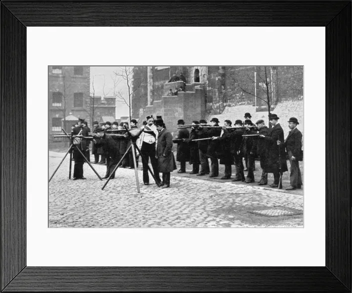 Framed Print : Army reserve men at musketry drill at the Tower of London, 1896. Artist: W Gregory Framed Print : Army reserve men at musketry drill at the Tower of London, 1896. Artist: W Gregory