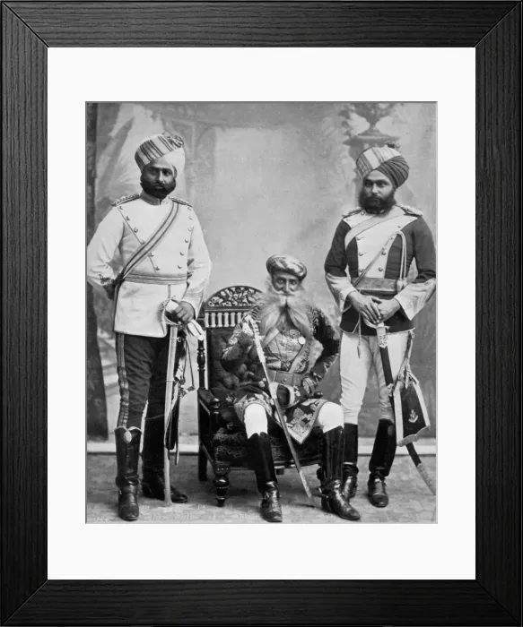 Framed Print : Three of the chief officers of the household troops of the Nizam of Hyderabad, India, 1896. Artist: Platin Portrait Studios Framed Print : Three of the chief officers of the household troops of the Nizam of Hyderabad, India, 1896. Artist: Platin Portrait Studios