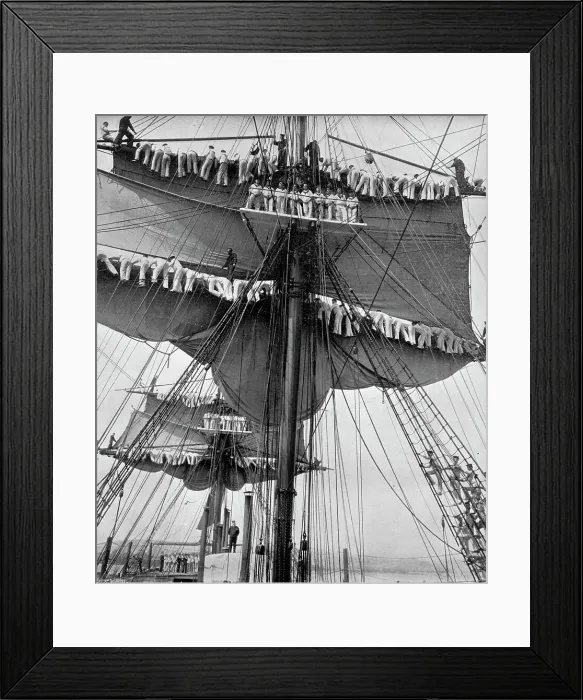 Framed Print : Reefing topsails on board the training ship HMS Impregnable, Devonport, Devon, 1896. Artist: WM Crockett Framed Print : Reefing topsails on board the training ship HMS Impregnable, Devonport, Devon, 1896. Artist: WM Crockett