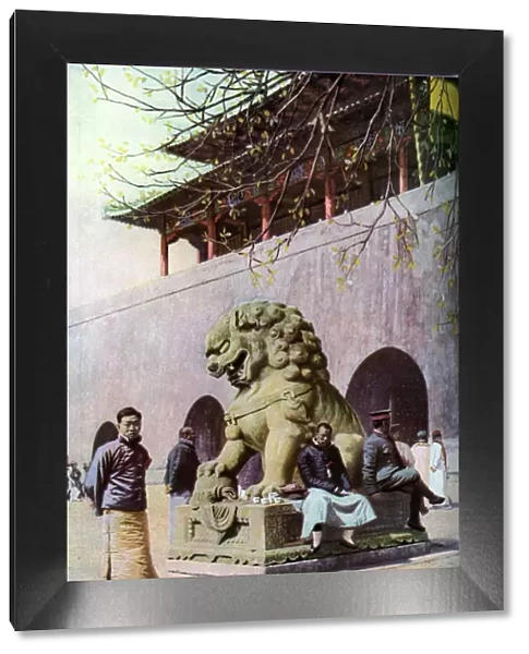 Bronze lion, entrance to the Imperial Palace, Peking, China, c1930s. Artist: Underwood