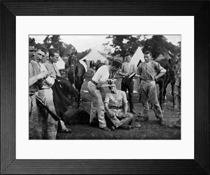 Framed Print : Cavalrymen preparing for Sunday parade, 1896. Artist: Knight Framed Print : Cavalrymen preparing for Sunday parade, 1896. Artist: Knight
