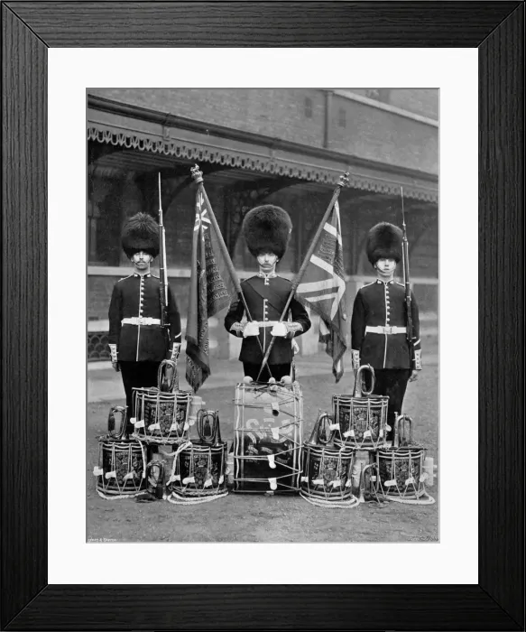 Framed Print : The colours and drums of the 2nd Grenadier Guards, 1896. Artist: J Thomson Framed Print : The colours and drums of the 2nd Grenadier Guards, 1896. Artist: J Thomson
