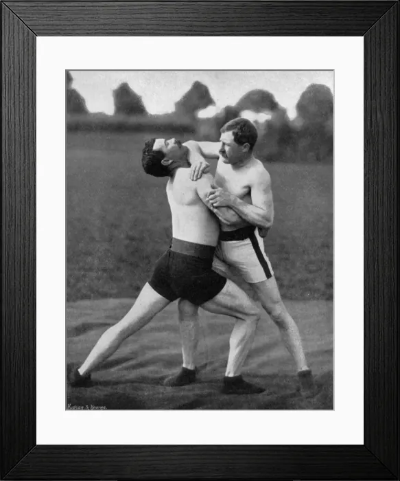 Framed Print : The body holt and neck double, wrestling display, Aldershot, Hampshire, 1896. Artist: Gregory & Co Framed Print : The body holt and neck double, wrestling display, Aldershot, Hampshire, 1896. Artist: Gregory & Co