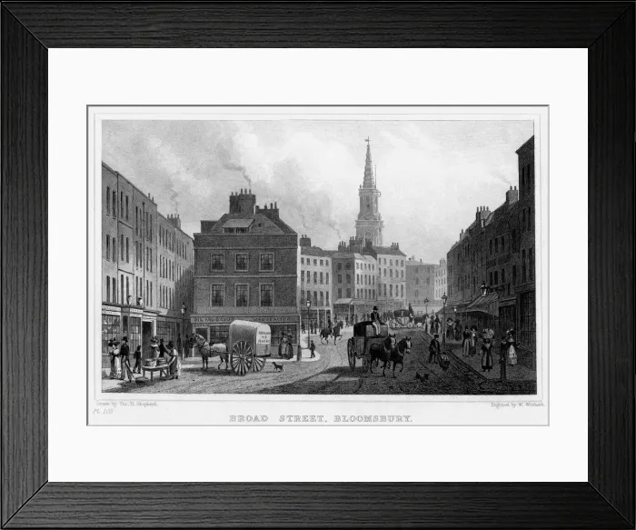 Framed Print : Broad Street, Bloomsbury, London, 19th century. Artist: William Woolnoth Framed Print : Broad Street, Bloomsbury, London, 19th century. Artist: William Woolnoth
