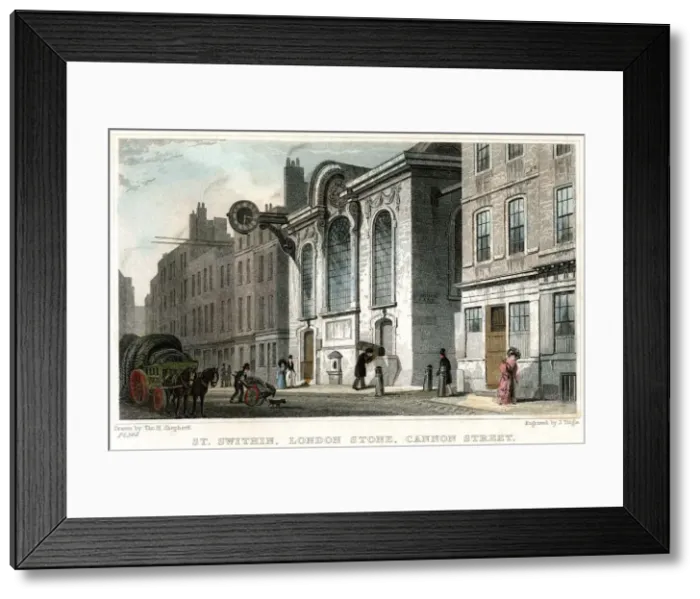 Framed Print : Church of St Swithin and the London Stone, Cannon Street, City of London, c1830. Artist: J Tingle Framed Print : Church of St Swithin and the London Stone, Cannon Street, City of London, c1830. Artist: J Tingle