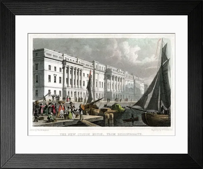 Framed Print : The new Custom House, from Billingsgate, City of London, c1830. Artist: William Tombleson