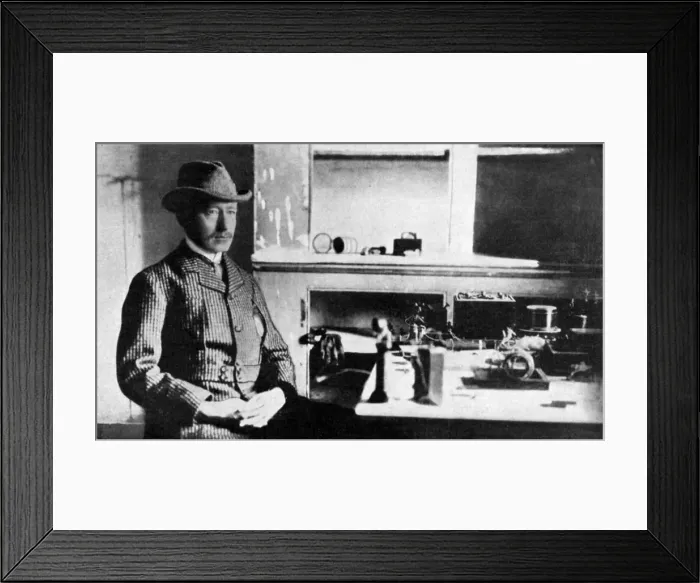 Framed Print : Guglielmo Marconi, Italian pioneer of wireless telegraphy, Signal Hall, Newfoundland, 1901 (1951) Framed Print : Guglielmo Marconi, Italian pioneer of wireless telegraphy, Signal Hall, Newfoundland, 1901 (1951)