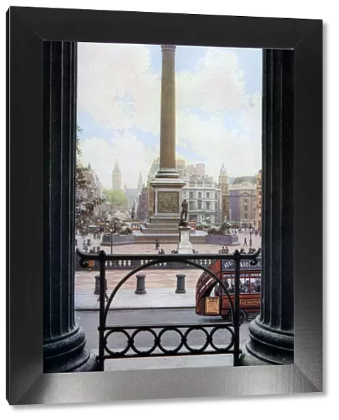 Nelsons Column and Trafalgar Square from the terrace of the National Gallery, London, c1930s. Artist: Spencer Arnold