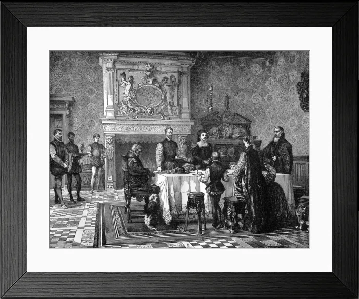 Framed Print : A family saying grace, France, 16th century (1882-1884). Artist: A Gusmand Framed Print : A family saying grace, France, 16th century (1882-1884). Artist: A Gusmand