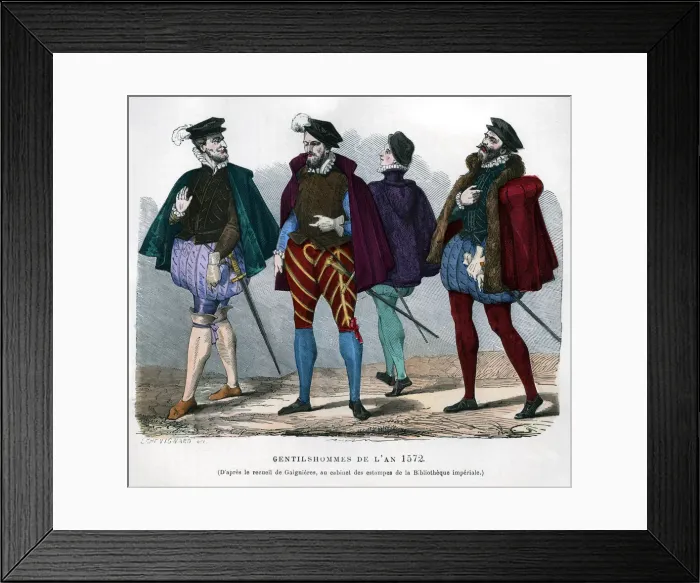 Framed Print : French gentlemens costume, 1572 (1882-1884). Artist: Chevignard Framed Print : French gentlemens costume, 1572 (1882-1884). Artist: Chevignard