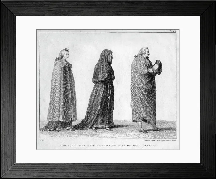Framed Print : A Portuguese merchant with his wife and maidservant, 1795. Artist: IF Clemens Framed Print : A Portuguese merchant with his wife and maidservant, 1795. Artist: IF Clemens