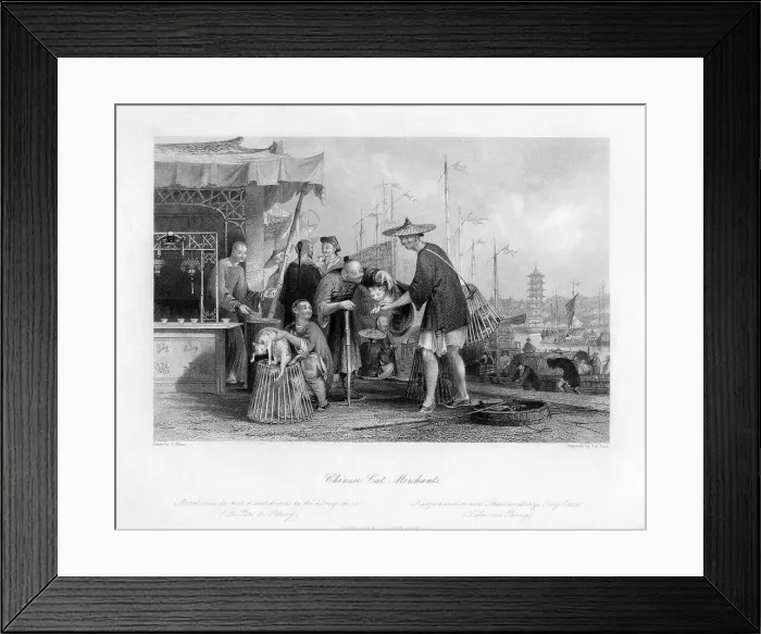 Framed Print : Chinese Cat Merchants, 19th century. Artist: TA Prior Framed Print : Chinese Cat Merchants, 19th century. Artist: TA Prior