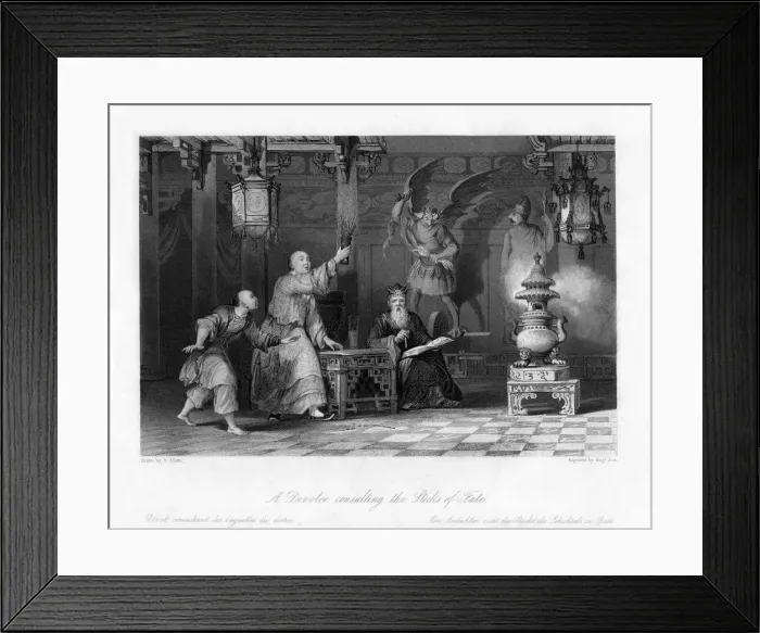 Framed Print : A Devotee Consulting the Sticks of Fate, China, 19th century. Artist: A Fox Framed Print : A Devotee Consulting the Sticks of Fate, China, 19th century. Artist: A Fox