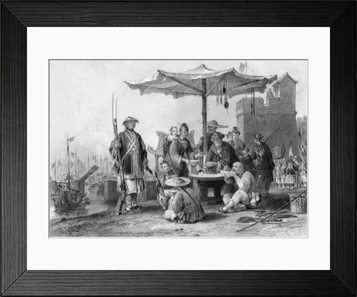 Framed Print : Rice sellers at the military station of Tong-Chang-foo, China, 19th century. Artist: R Staines Framed Print : Rice sellers at the military station of Tong-Chang-foo, China, 19th century. Artist: R Staines