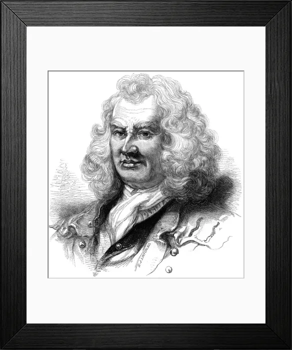 Framed Print : Portrait of Captain Thomas Coram, 18th century (1844). Artist: WJ Linton Framed Print : Portrait of Captain Thomas Coram, 18th century (1844). Artist: WJ Linton