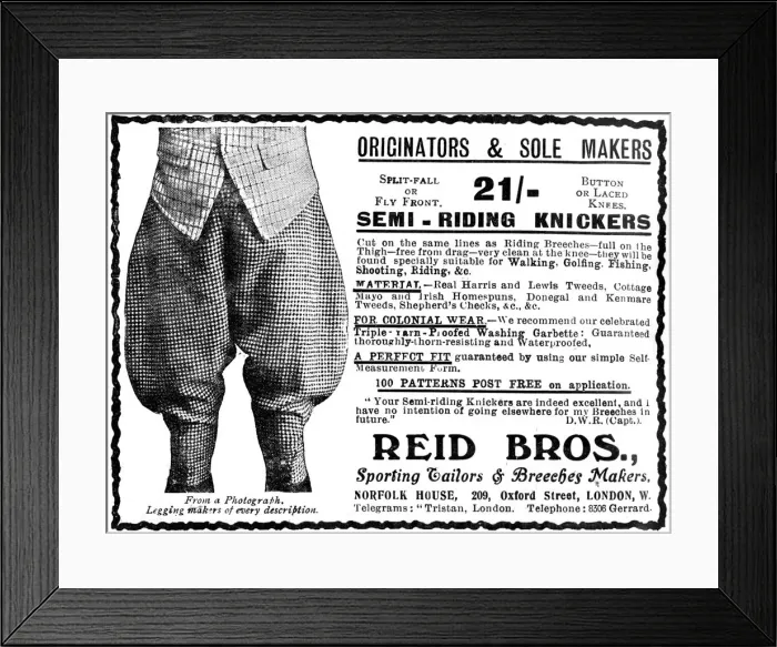 Framed Print : Advert for Reid Bros, Sporting Tailors & Breeches Makers Framed Print : Advert for Reid Bros, Sporting Tailors & Breeches Makers