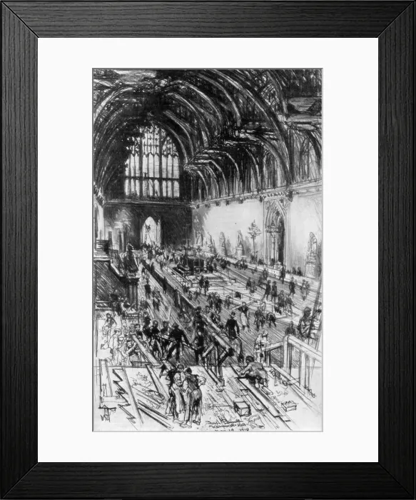 Framed Print : The Workmen in Possession, Westminster Hall, London, 1910. Artist: Joseph Pennell Framed Print : The Workmen in Possession, Westminster Hall, London, 1910. Artist: Joseph Pennell