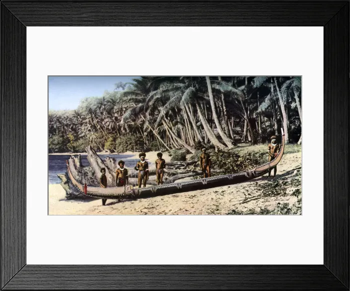 Framed Print : Native canoe on a palm shaded beach, Solomon Islands, c1923. Artist: York & Son Framed Print : Native canoe on a palm shaded beach, Solomon Islands, c1923. Artist: York & Son