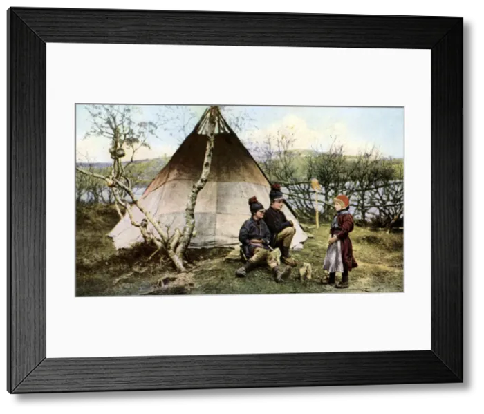 Framed Print : People with a traditional tent, Lapland, Sweden, c1923 Framed Print : People with a traditional tent, Lapland, Sweden, c1923