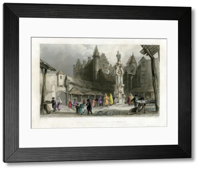 Framed Print : The Fish Market, Antwerp, Belgium, 19th century. Artist: J Rogers Framed Print : The Fish Market, Antwerp, Belgium, 19th century. Artist: J Rogers
