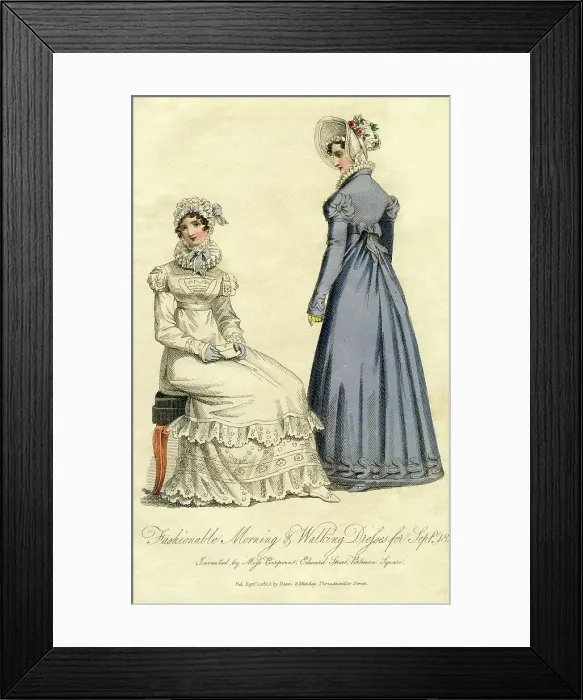 Framed Print : Fashionable morning and walking dresses from September 1823 Framed Print : Fashionable morning and walking dresses from September 1823